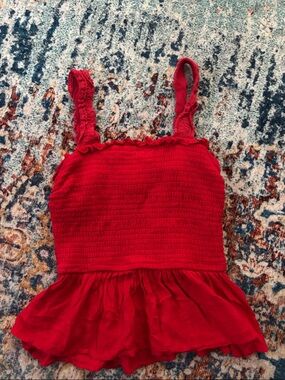 Red Smocked Ruffle Tank Top